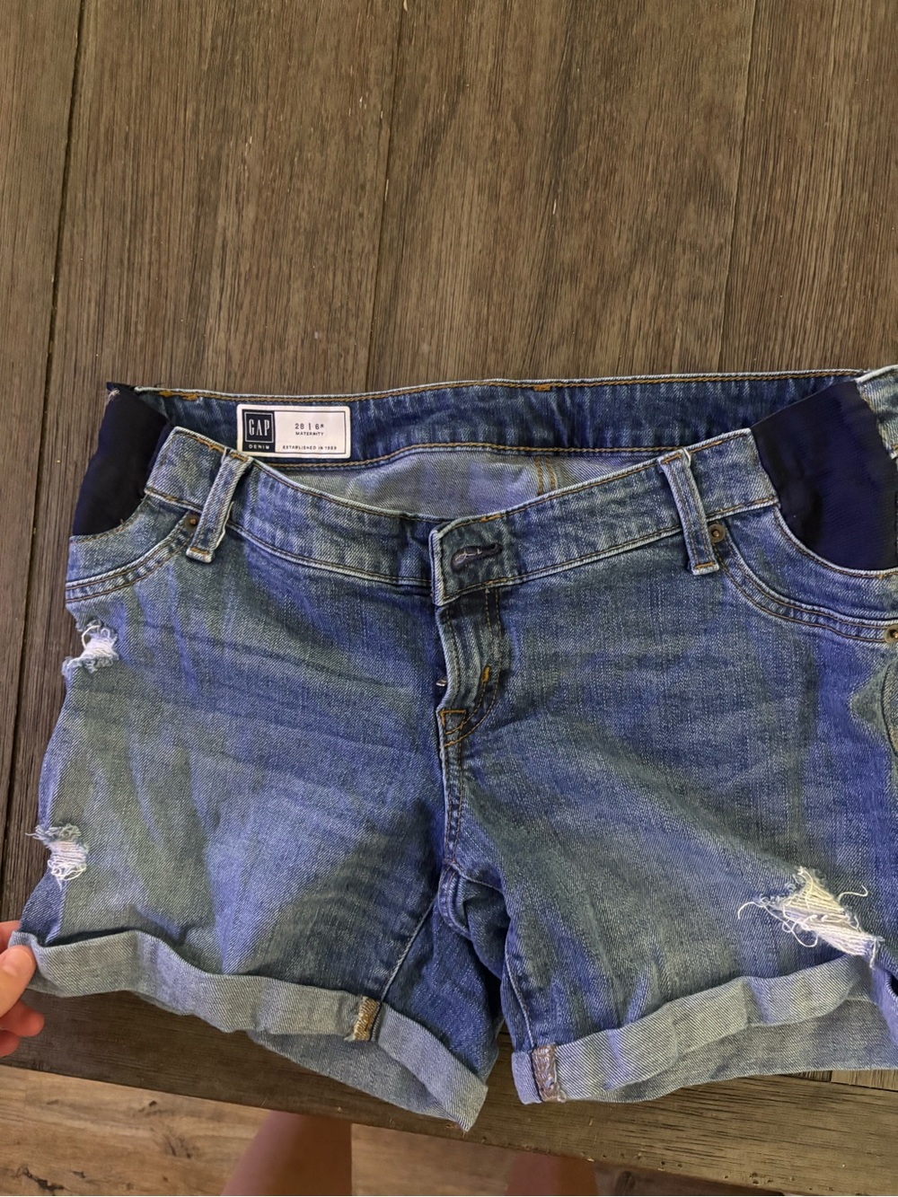 GAP Maternity Distressed Denim Roll-Cuff Shorts - Blue